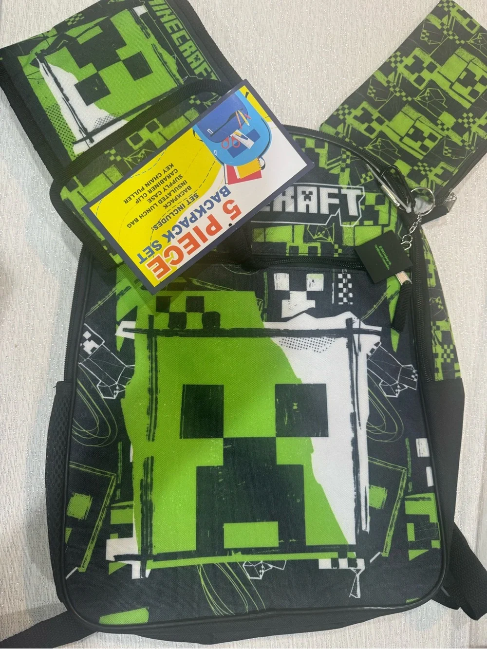 Minecraft Kids' Green Pixel Backpack with Matching Accessories